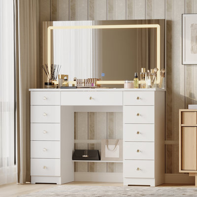 Modern Makeup Vanity With Lighted Mirror And Strong Storage