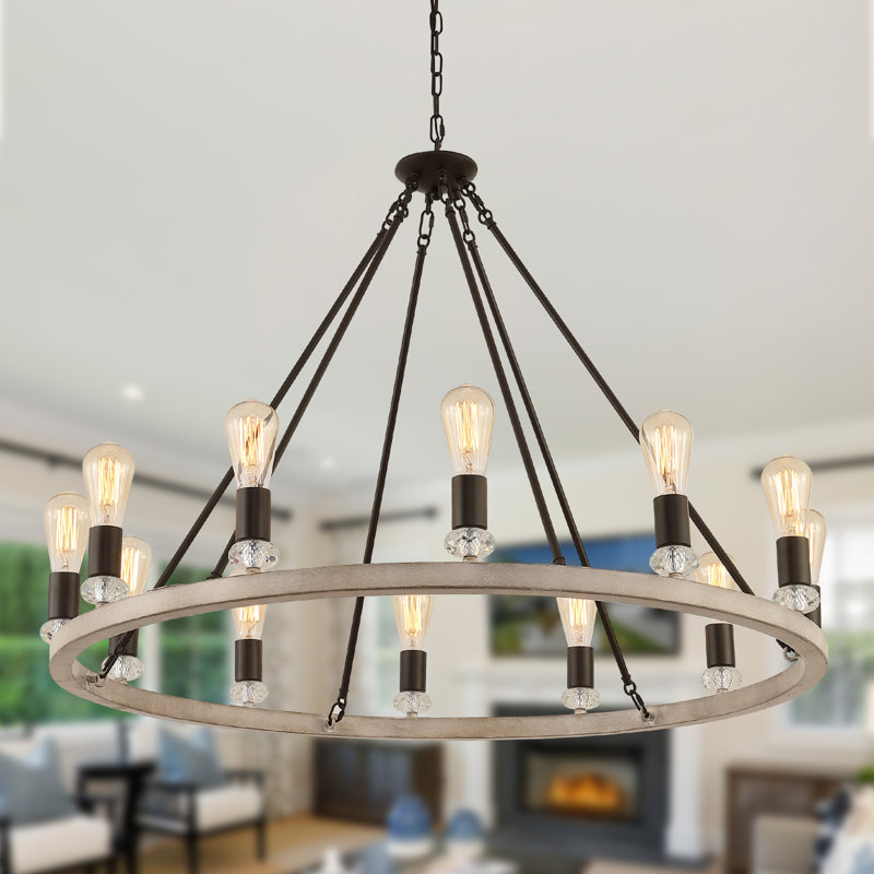 Faik Extra Large Chandeliers For High Ceilings 12 - Light Round Wagon Wheel Chandelier for Living Room,Foyer,Dining Room,Hotel,UL LIST.