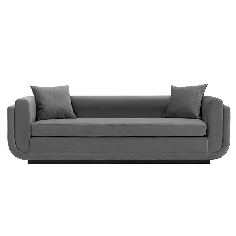 Yussef 90.94'' Velvet Round Arm Sofa, Dark Gray Velvet