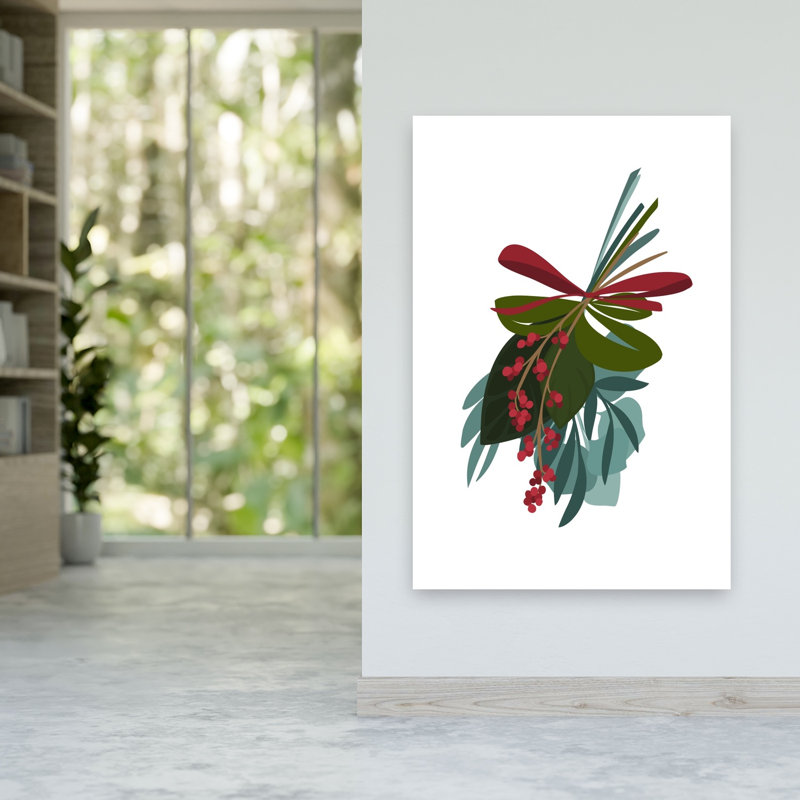 Festive Berry Branches Abstract Contemporary Landscape Nature, impression d'art mural, 60" H x 40" W