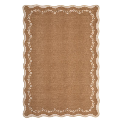 Tapis lavable à rebord festonné à poils courts et antidérapant à envers en jute pour tapis de chambre d'enfant / chambre / dortoir / bureau