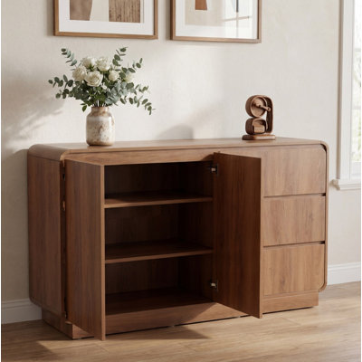 55.1" Modern Light Walnut Sideboard Storage Cabinet with 2 Doors & 3 Drawers, Multi-Functional Organizer for Dining Room & Living Room