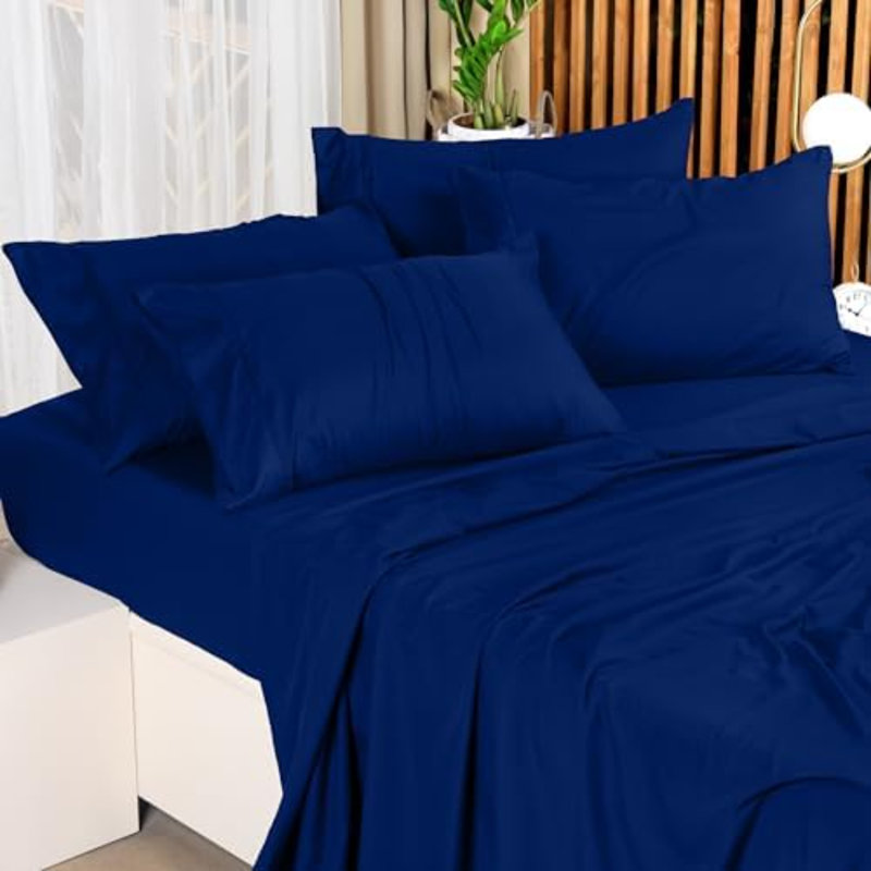 Ensemble de draps pour grand lit - 4 draps pour grand lit, microfibre douce et respirante, comprend 1 drap-housse, 1 drap plat et 2 taies d'oreiller (bleu royal)