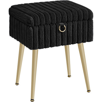 Tabouret de coiffeuse avec rangement, tabouret de maquillage, repose-pieds avec repose-pieds, pieds en métal, pieds réglables, pour salon, chambre à coucher, salle de maquillage, noir encre ULOM505BZ02