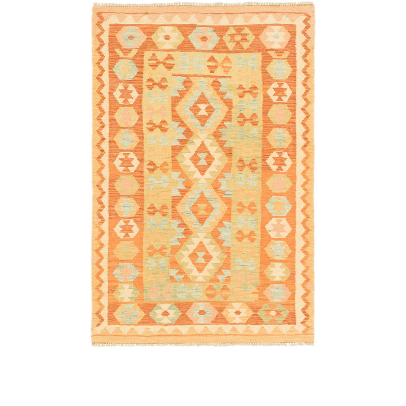 Tapis en laine rouge/doré 3 pi 2 po x 5 pi one-of-kind main-noué la new age Elland