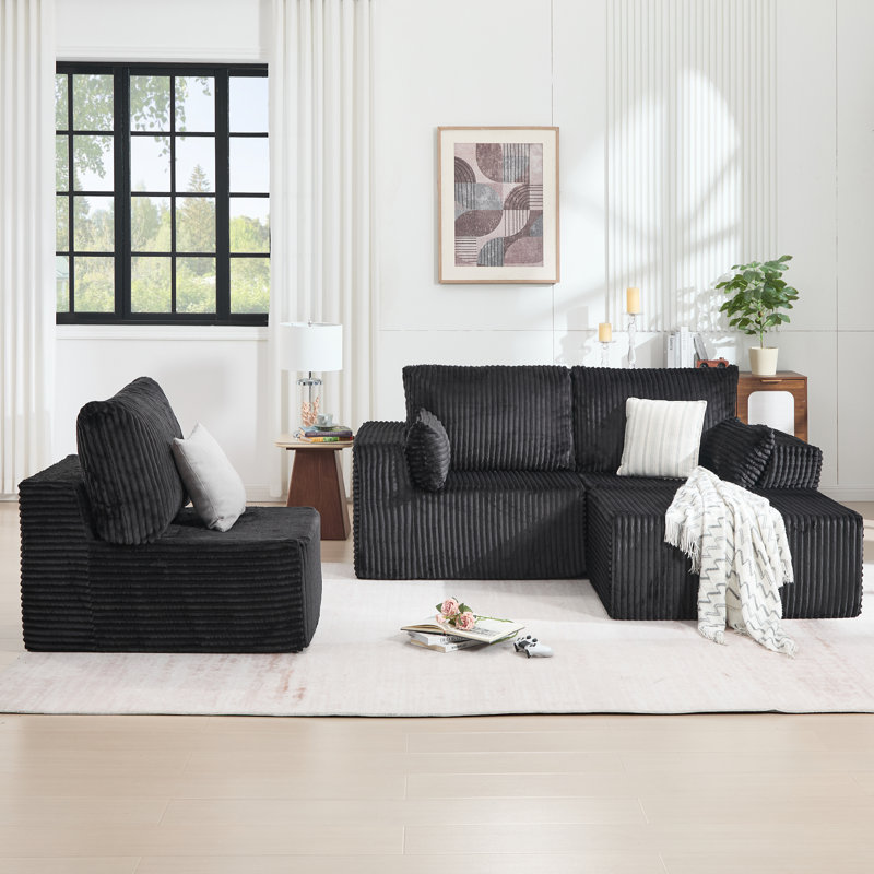 Canapé modulaire en velours côtelé modulaire Boneless, Velours côtelé noir