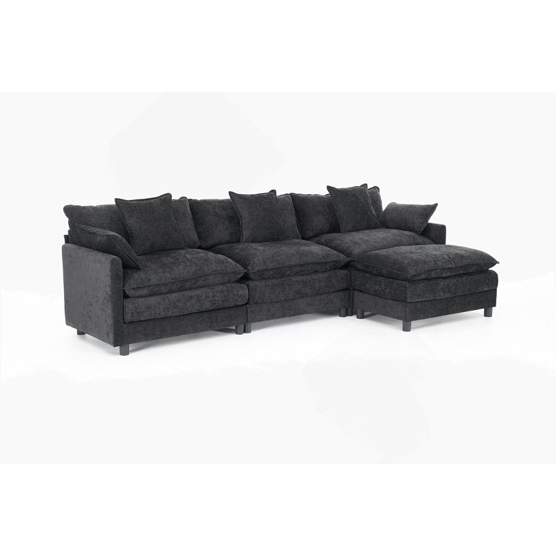 108" L Shaped Modern Sofa Modular Sectional Cloud Couch With Ottoman, 4-Seat Chenille Deep Seat Sofa With Pillow For Living Room, Bedroom And Apartment