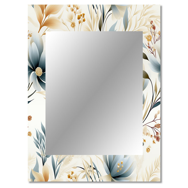 Yaovi Ethereal Neutrals Ii Boho Pattern - Floral Decorative Mirror, Cottage Wall Mirror, Printed Metal Art, 40" x 30"