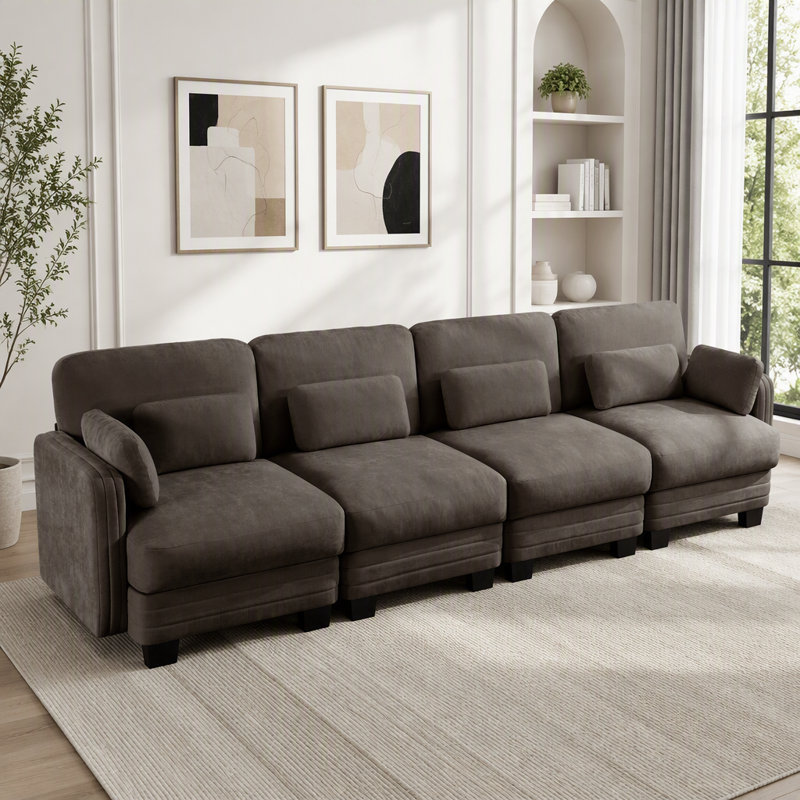 Canapé modulaire modulaire avec capitonnage, 4 places, Chenille brun