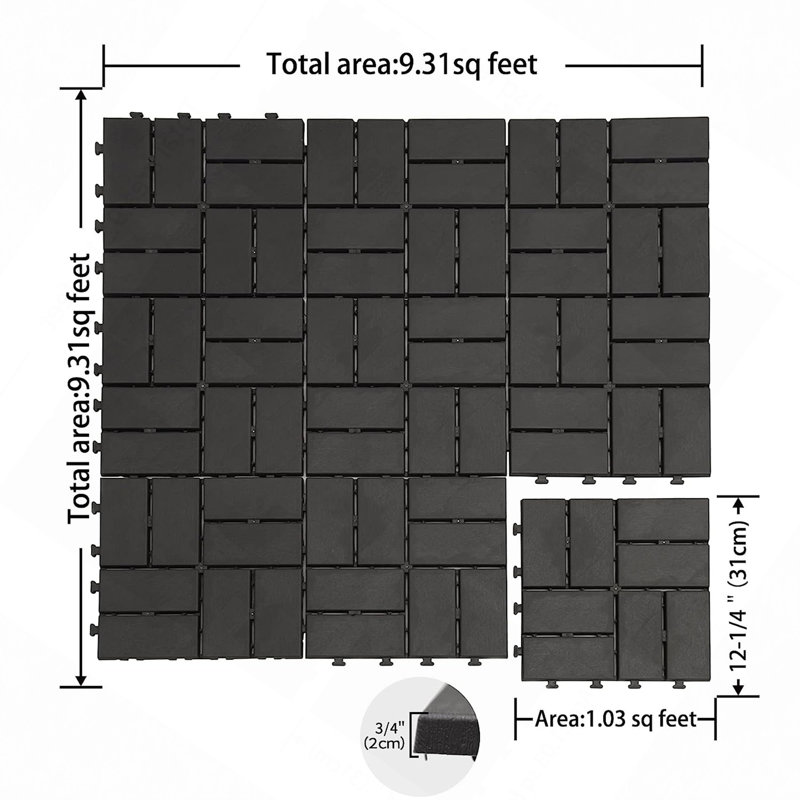 Carreaux de terrasse à emboîtement de patio, tuiles de terrasse carrées en composite 12 po x 12 po, carreaux de sol en plastique à carreaux pour l'extérieur pour l'extérieur pour balcon (paquet de 27)