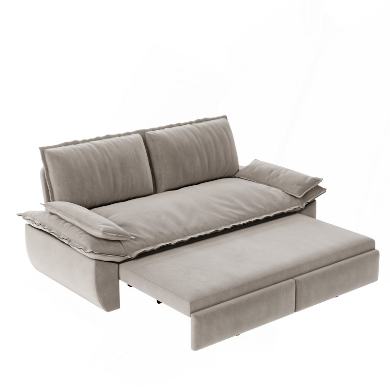 73.2" Grey Velvet 3-in-1 Convertible Queen Pull Out Sofa Bed, Multi-Functional Loveseat Sleeper Sofa