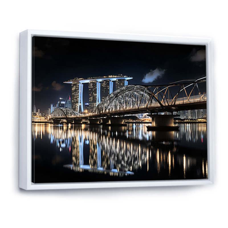 Singapour, beau, paysage urbain, noir, impression, H 34 po x l 44 po x P 1,5 po, Cadre flottant blanc
