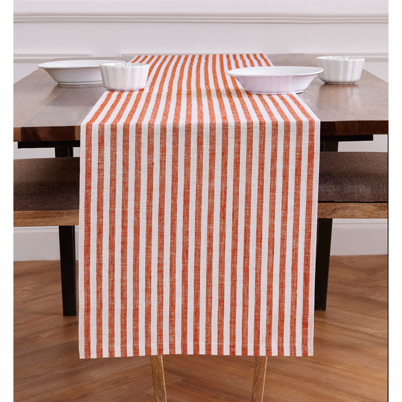 Red and White Striped Linen Table Runner 14 x 36 Inch