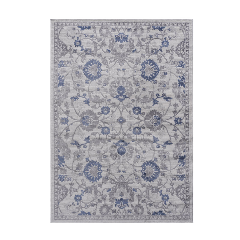 NAAR MARFI Collection 8X10 Blue / Silver / Oriental Area Rug, Rectangle 7'9" x 10"