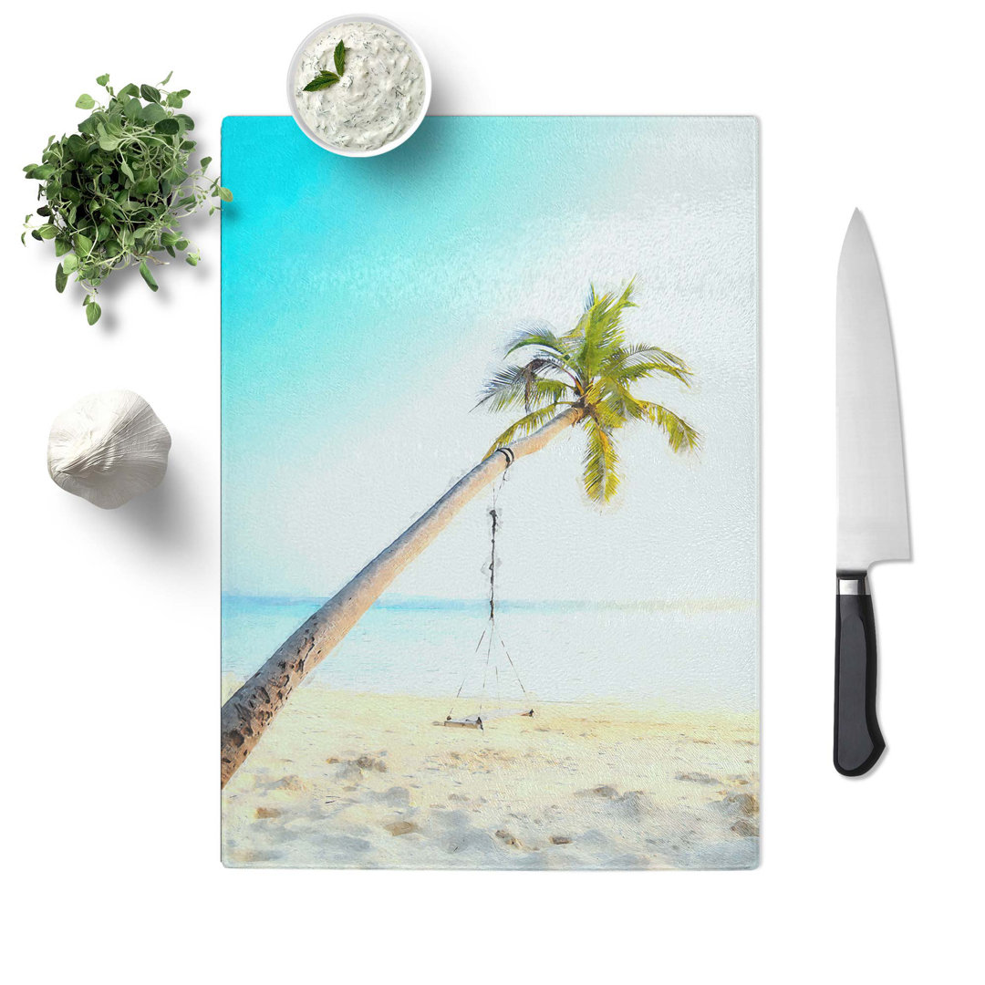 Tempered Glass Palm Tree on a Beach Chopping Board