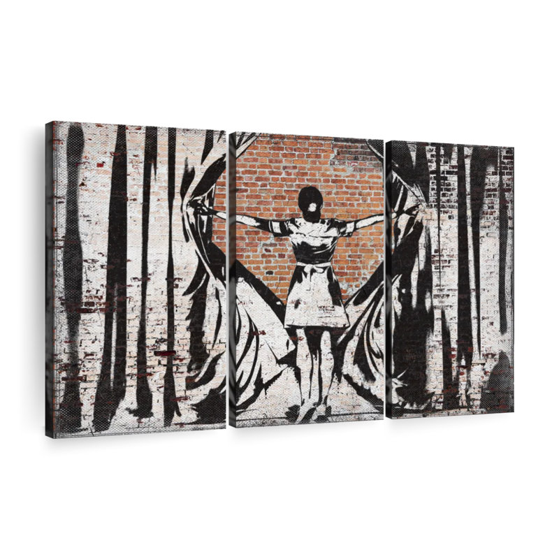 «People Open Curtains», ensemble de 3 pièces sur toile par Existencils, H 24 po x l 38 po x P 1,25 po