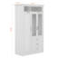 Modern Wardrobe Armoire With LED Lighting, Glass Doors, Drawers, Gold Handles
