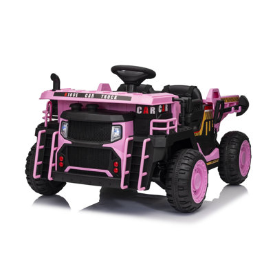 24V 4WD Kids Ride-On Construction Truck With Music & Lights, 3 Speeds 7 Km/H,Pink