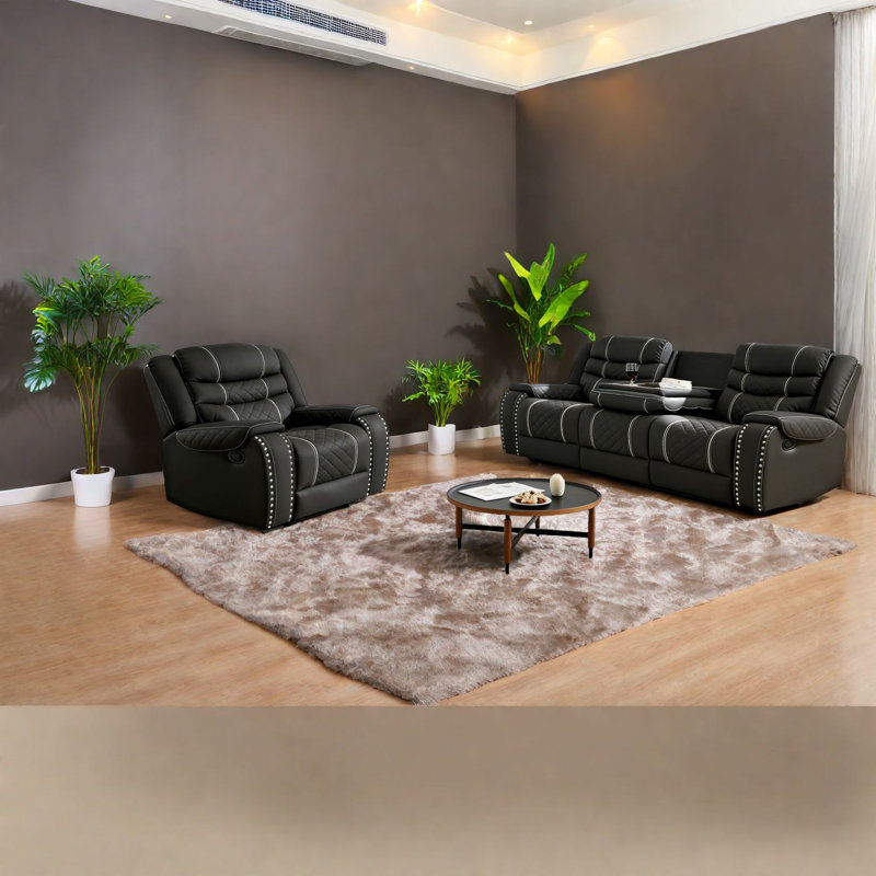 Confortable ensemble de canapé inclinable en microfibre noir de style classique pour le salon