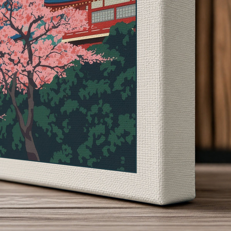 Moonlit Cherry Blossom Japandi - Wrapped Canvas, 36x24 - 91.4 x 61.0 cm, Cream Border