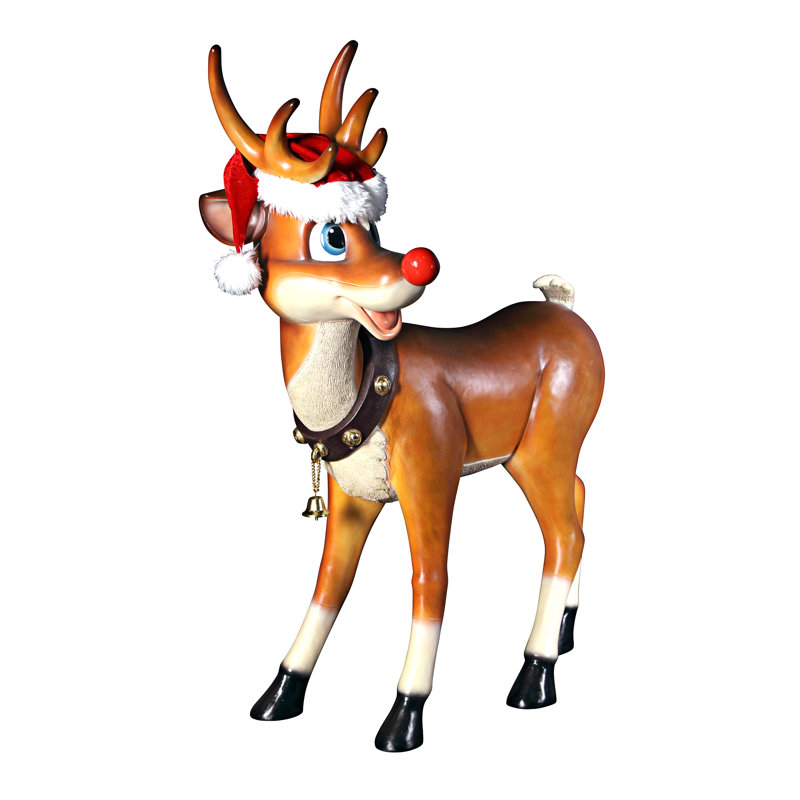 Santa's Christmas Red-Nosed Reindeer Statue