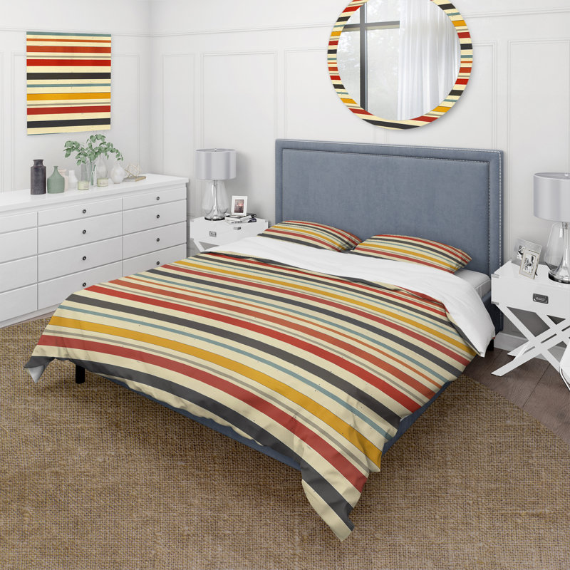 Ensemble de housse de couette crème à rayures Mid-Century orange rayé, Housse de couette très grand et 2 très grandes t
