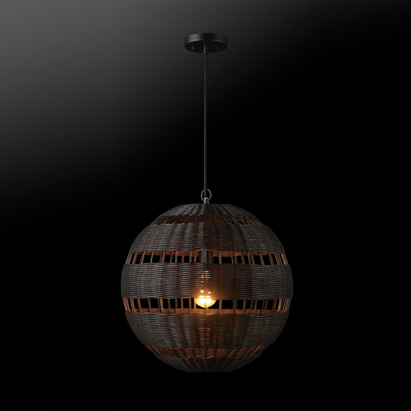 Luminaire suspendu noir 1 lumière avec abat-jour noir mat