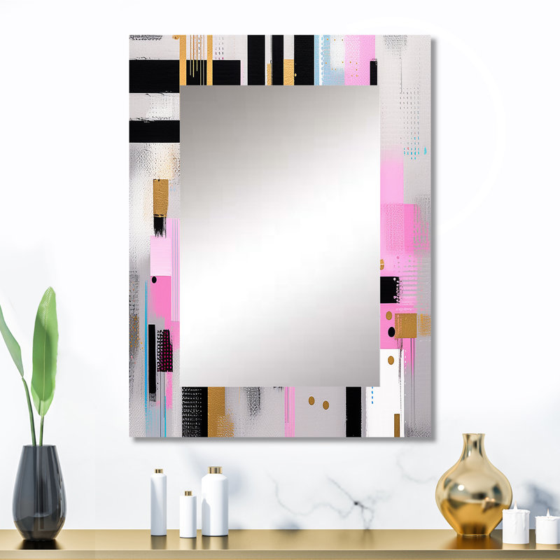 Pink Gold Bold Stripes - Cubism Decorative Wall Mirror, Modern Mirror, Printed Metal Art, 32" x 24"