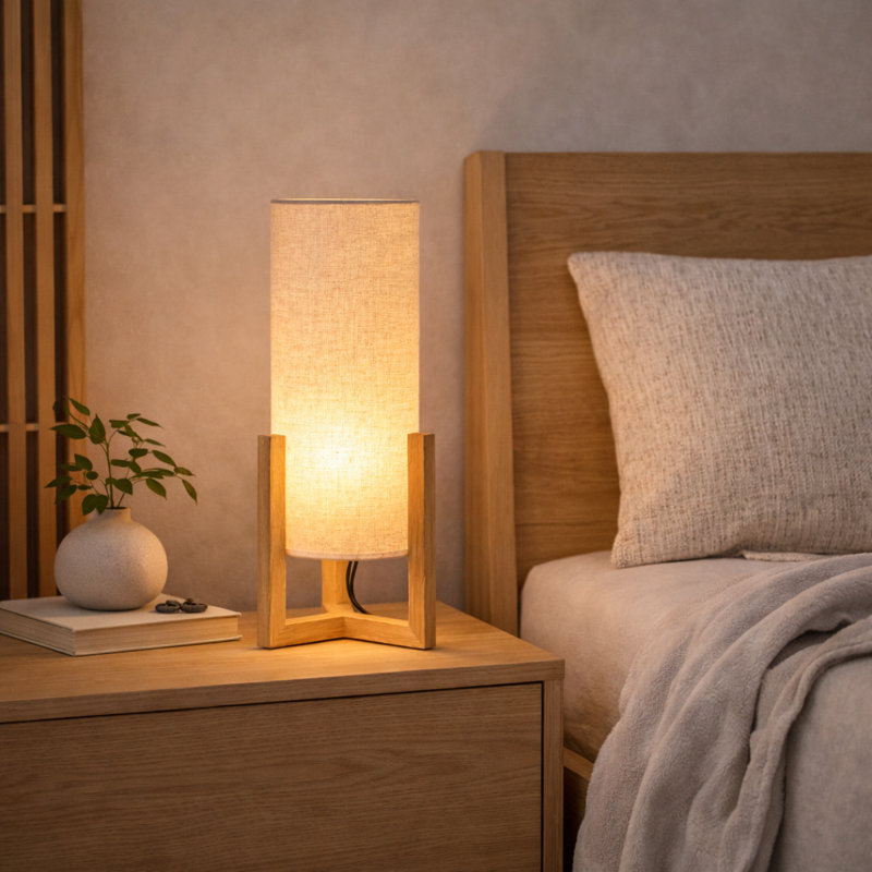 Deaver NATURA OAK RATTAN CYLINDER TABLE LAMP WITH WOODEN FRAME