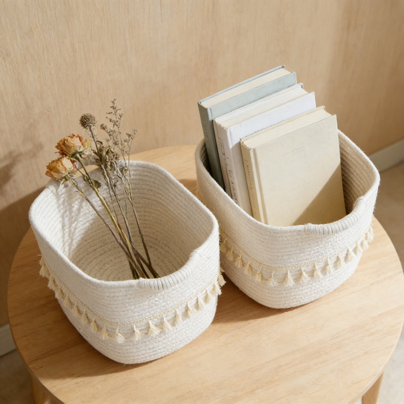 Woven Cotton Storage Baskets 3-Pack, Decorative Organizing Baskets For Toys, Clothes, Blankets, And Home Essentials, Flexible And Durable With Handles For Living Room, Nursery, And Bathroom