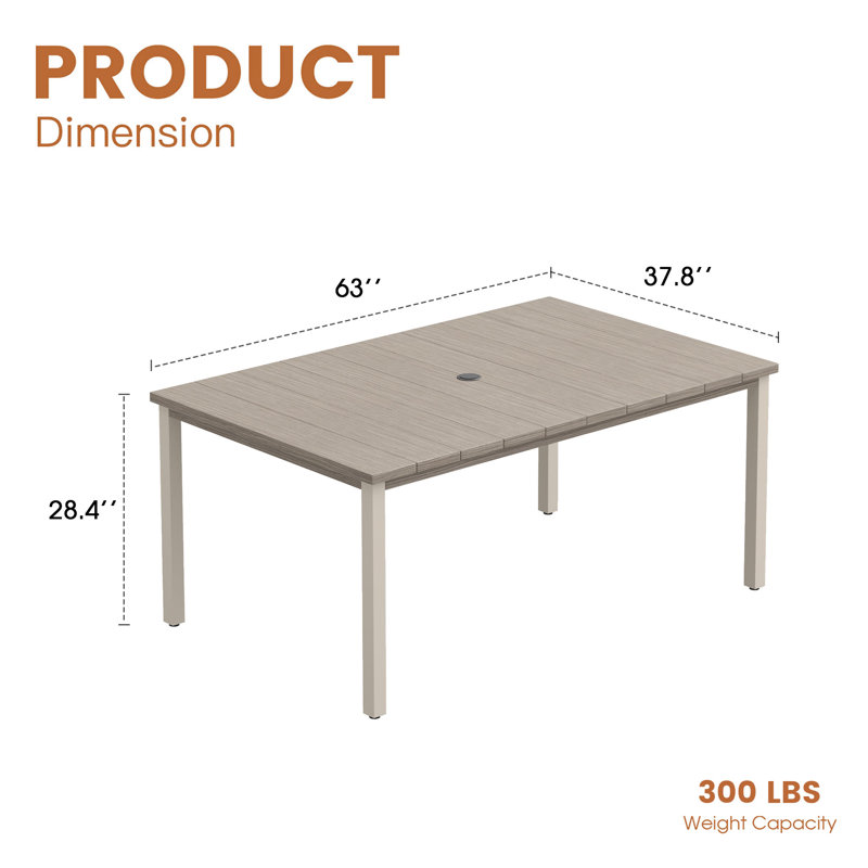 Table de salle à manger de patio, Bois brossé gris