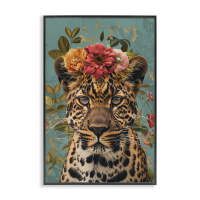 Couronne florale, guépard sauvage, estampe numérique, design par LSR Design Studio