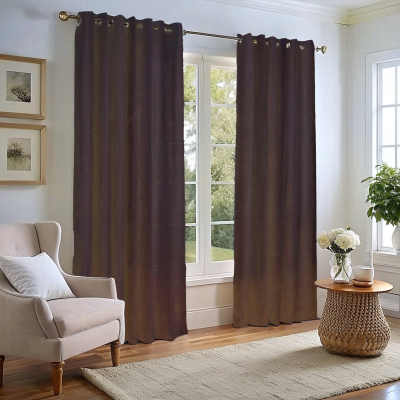 Solid Cotton Burlap Room Darkening Curtain Panel with Grommet Top for Living Room, 51" W x 108" L, Black