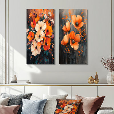 Feuillage d'automne flamboyant de coquelicots I - décoration murale florale 2 panneaux