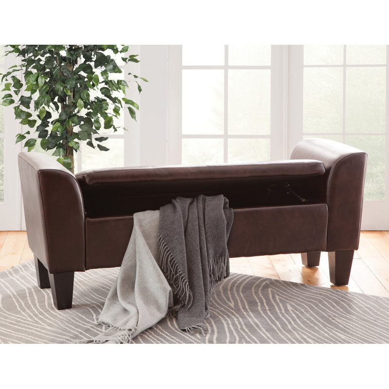 Claire Faux Leather Flip Top Storage Bench with Arms, Walnut Dark Brown
