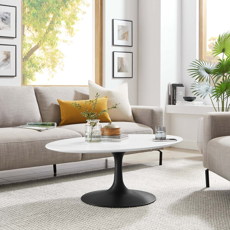 Silver Orchid Fein Oval-Shaped Coffee Table, 15.5" H x 27.5" L x 42" W, White, Black