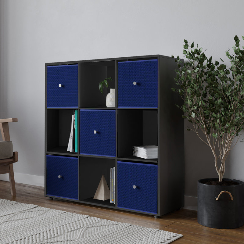 93cm H x 12cm W Solid Wood Standard Bookcase, Black/Royal Blue
