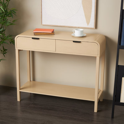 Wood Handmade 2 Drawer Living Room Beige Console Table With Black Handles