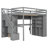 Full-Size Loft Bed with Built-In Wardrobe, Desk, Storage Shelves & LED Lights – Space-Saving Bedroom-GREY-389978201