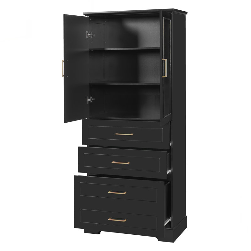 Armoire de salle de bain 72,2 po avec 3 tiroirs, Noir
