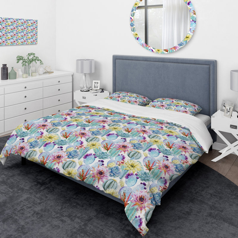 Farmhouse / Country Polyester Floral Duvet Cover, King Duvet Cover + 2 Shams