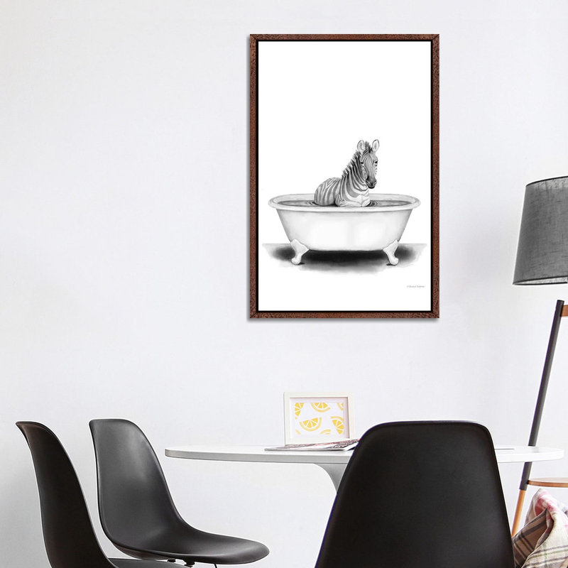 Zebra In Tub by Rachel Nieman - Print on Canvas, Classic Brown Wood Framed, 101.6cm H x 66.04cm W x 3.81cm D