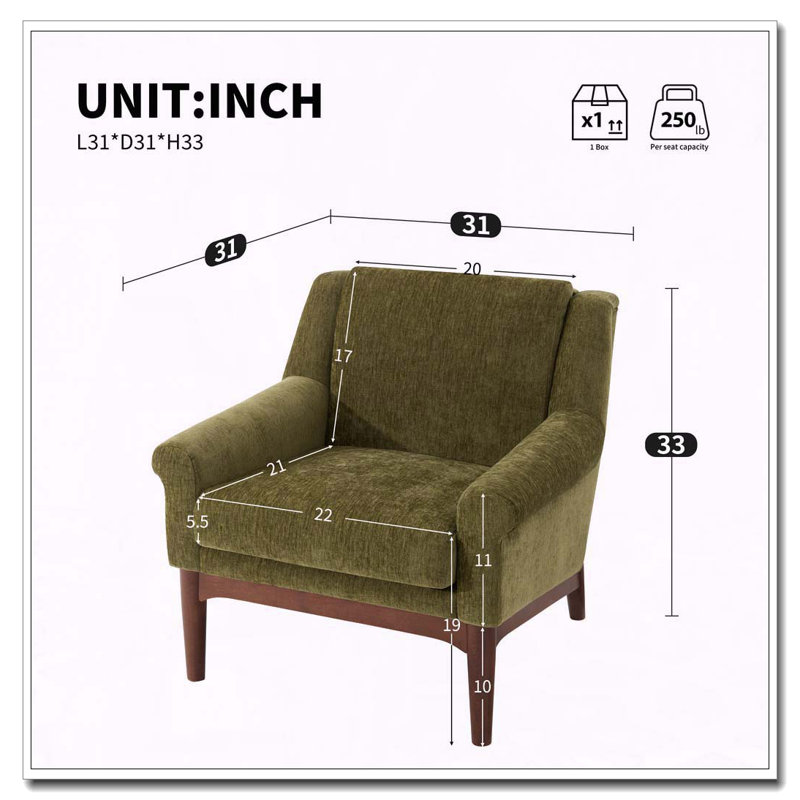 Chaise d'appoint moderne avec accoudoirs évasés, Vert