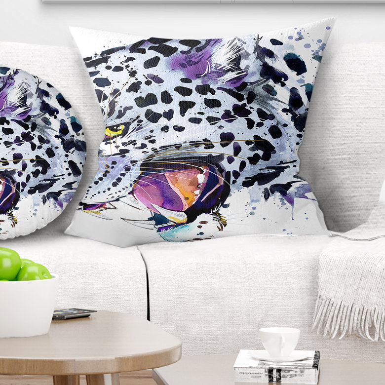 Oreiller de style animal ferocious snow leopard, 18 po x 18 po, Coussin décoratif