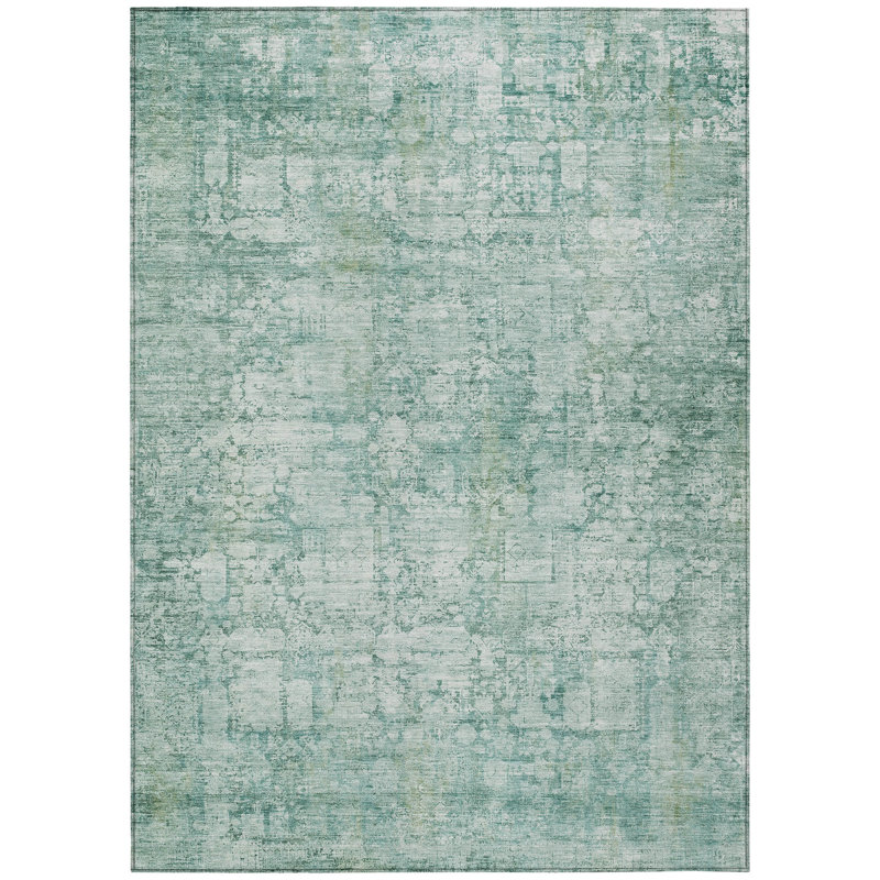 Machine Washable Indoor/Outdoor Xhevrie Teal Rug, Rectangle 2'6" x 3'10"