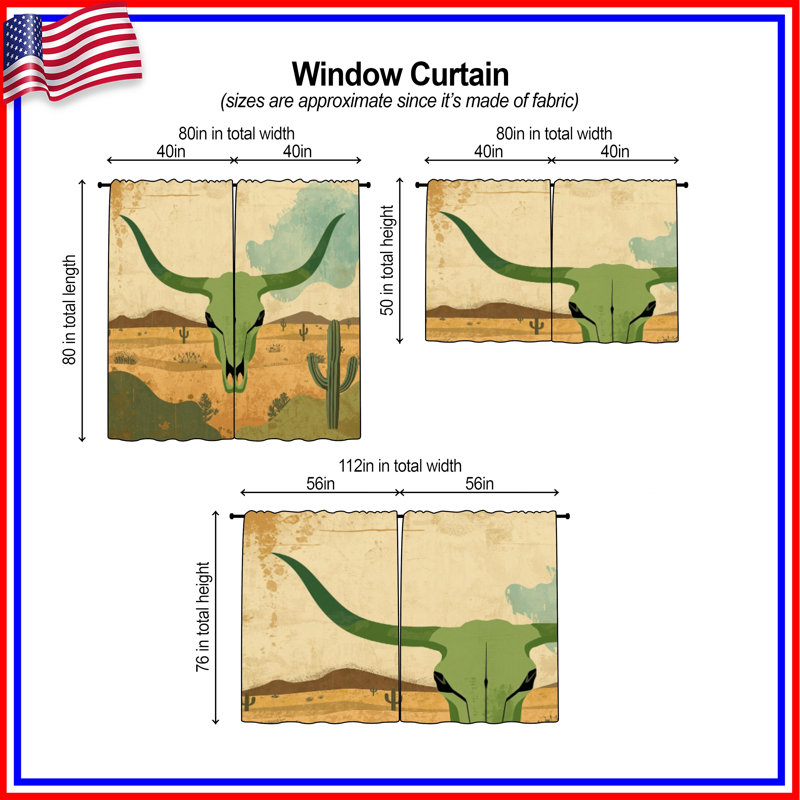 Rideaux obscurcissant Green Bull Skull, 112in x 76in - 2 panels, Sheer
