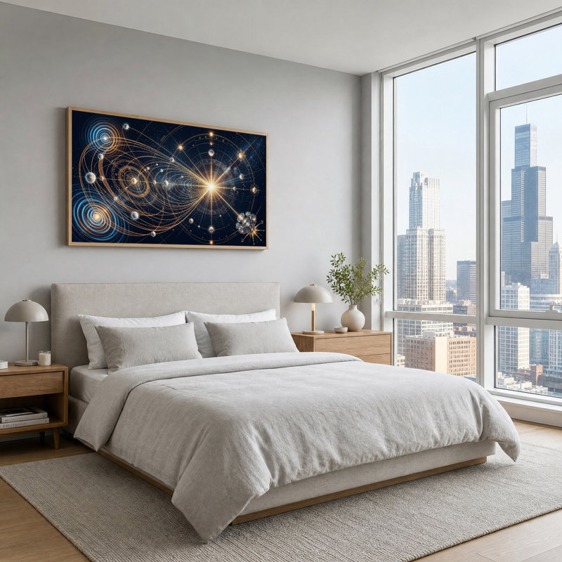 Gold Line Zodiac Chart with Telescope Canvas Wall Art