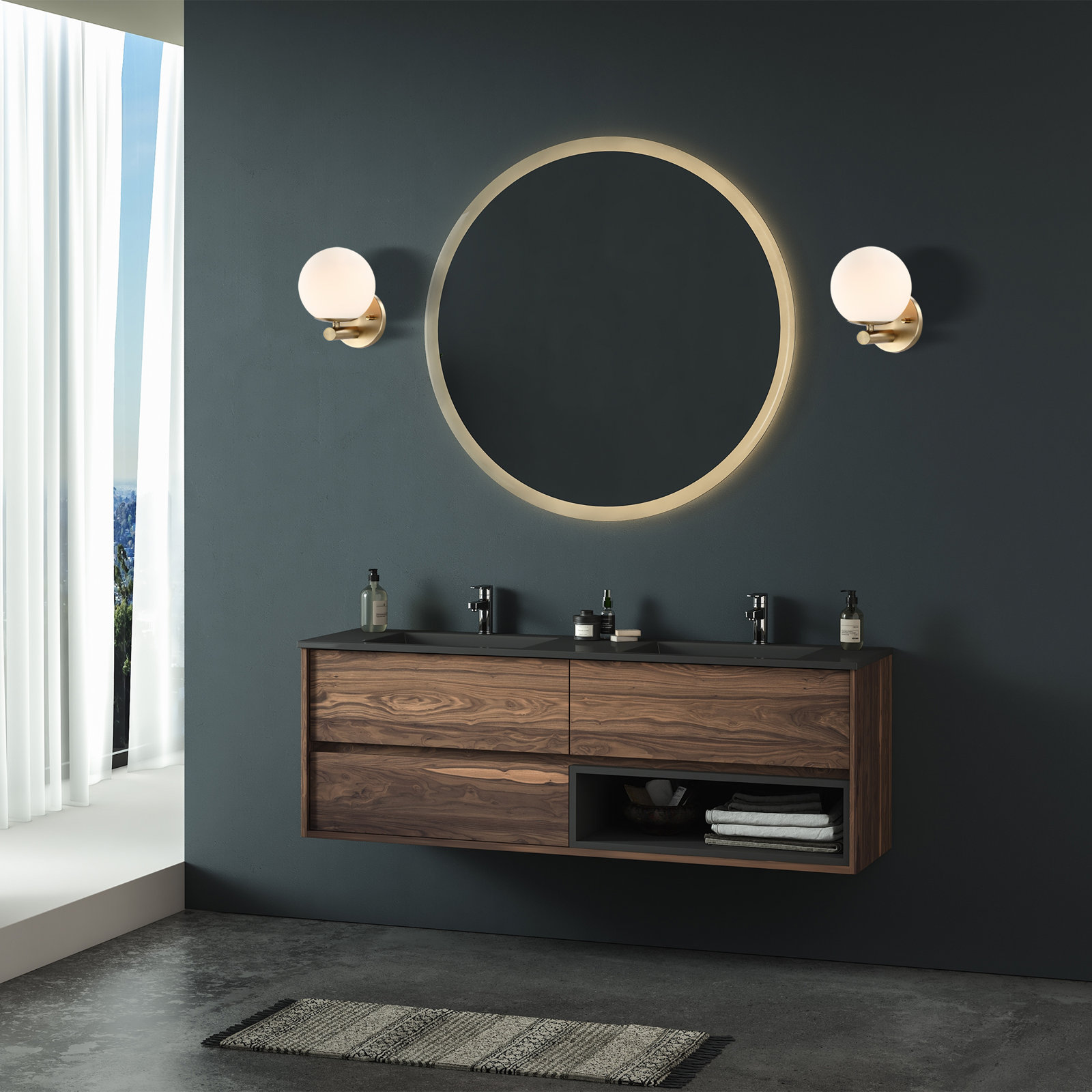 Chopin Single Light Glass Dimmable Armed Sconce, Brushed Gold