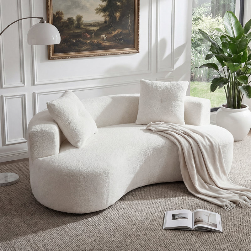 Canapé à accoudoirs courbés et compressés de 80 po de largeur avec 2 coussins Boneless, en tissu chenille compact, idéal pour les petits espaces