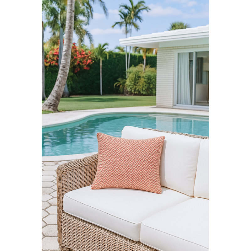 Marisol Herringbone Bay Indoor Outdoor Pillow 20x20, Pink, Rectangle 14"H x 20"W, Polyester